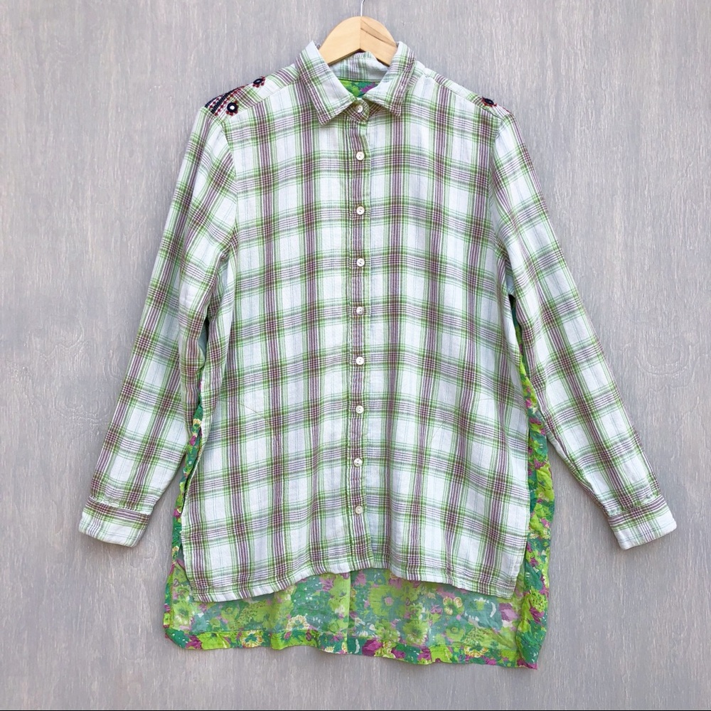 Artisan de Luxe boho mixed plaid tunic w/pockets M